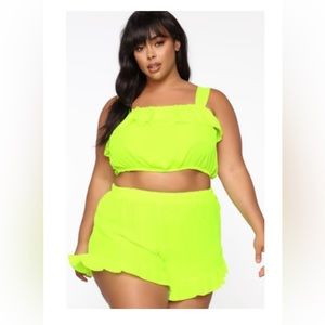 Brand new Neon ruffled 2 piece set